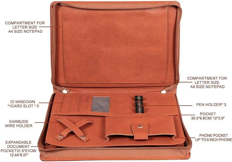 Free Engraved Name, Personalized Leather Portfolio, Professional PU Leather Padfolio for Men, Business Portfolio with A4 Writing Pad, Corporate/Personal Gift for Men&Women, Brown, Custom - Image 3