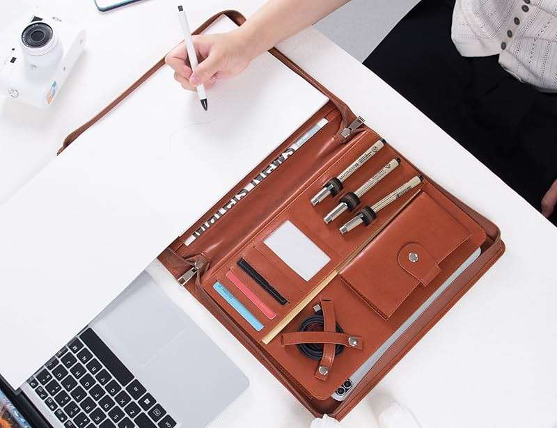 Free Engraved Name, Personalized Leather Portfolio, Professional PU Leather Padfolio for Men, Business Portfolio with A4 Writing Pad, Corporate/Personal Gift for Men&Women, Brown, Custom - Image 4