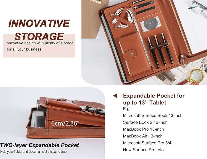 Free Engraved Name, Personalized Leather Portfolio, Professional PU Leather Padfolio for Men, Business Portfolio with A4 Writing Pad, Corporate/Personal Gift for Men&Women, Brown, Custom - Image 5
