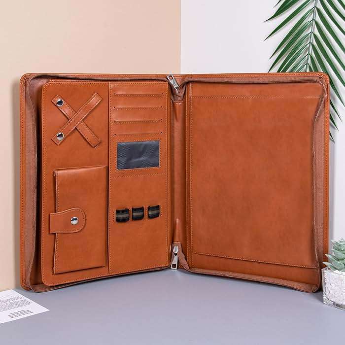 Free Engraved Name, Personalized Leather Portfolio, Professional PU Leather Padfolio for Men, Business Portfolio with A4 Writing Pad, Corporate/Personal Gift for Men&Women, Brown, Custom - Image 6