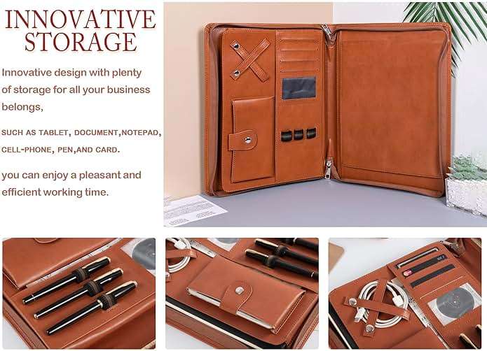 Free Engraved Name, Personalized Leather Portfolio, Professional PU Leather Padfolio for Men, Business Portfolio with A4 Writing Pad, Corporate/Personal Gift for Men&Women, Brown, Custom - Image 7