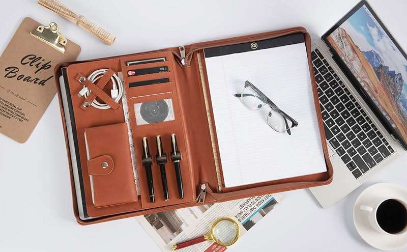 Free Engraved Name, Personalized Leather Portfolio, Professional PU Leather Padfolio for Men, Business Portfolio with A4 Writing Pad, Corporate/Personal Gift for Men&Women, Brown, Custom - Image 8
