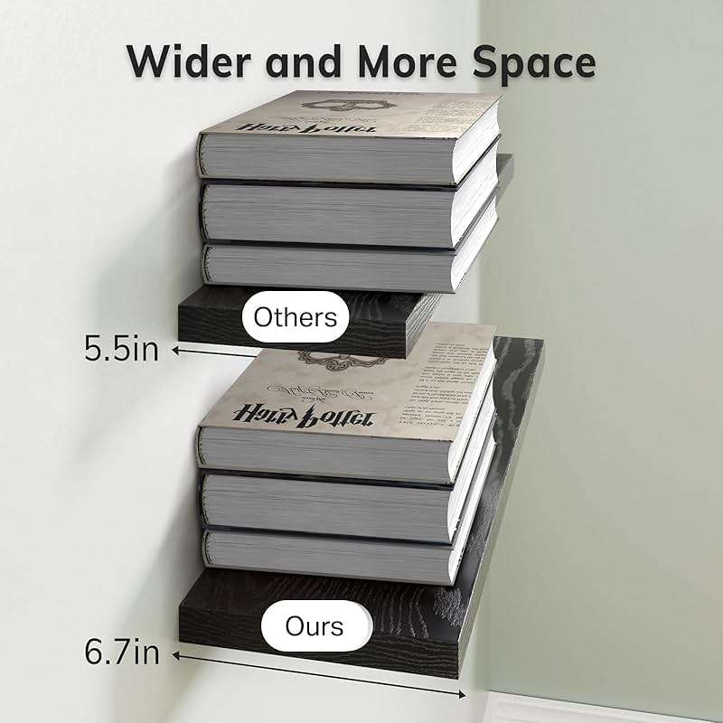BAYKA Floating Shelves for Wall, Wall Mounted Rustic Wood Shelves for Bathroom, Bedroom, Living Room, Kitchen, Hanging Shelf for Books/Storage/Room Decor with 22lbs Capacity (Black, Set of 3, 15.7in) - Image 7