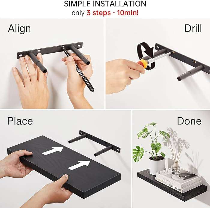 BAYKA Floating Shelves for Wall, Wall Mounted Rustic Wood Shelves for Bathroom, Bedroom, Living Room, Kitchen, Hanging Shelf for Books/Storage/Room Decor with 22lbs Capacity (Black, Set of 3, 15.7in) - Image 9