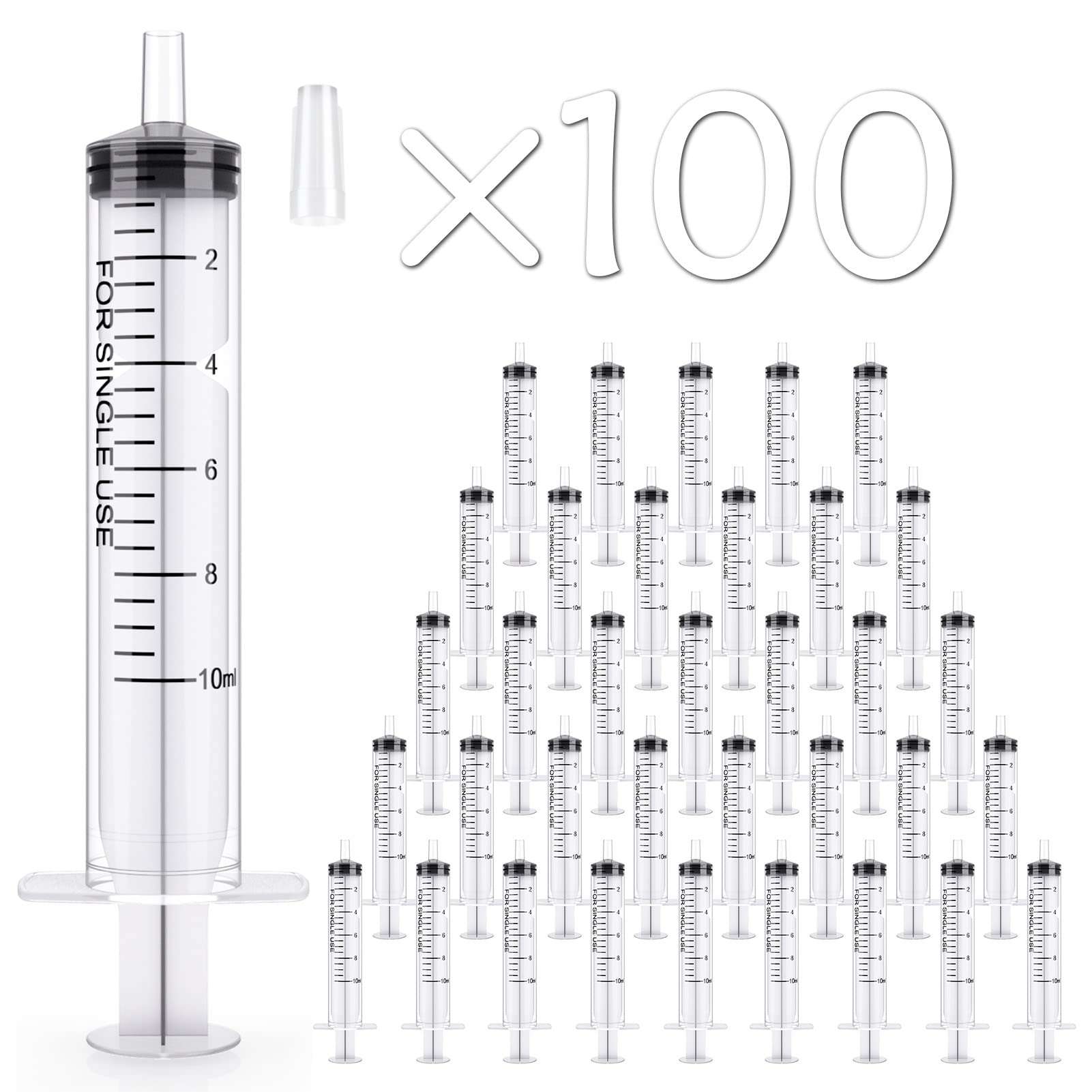 JOLLY PARTY 100 Pack 10ml Syringes Plastic Small Measuring Syringe with Tip Cap, Oral Syringe for Scientific Labs, Feeding Pets, Measurement,Refilling, No Needle - Image 1