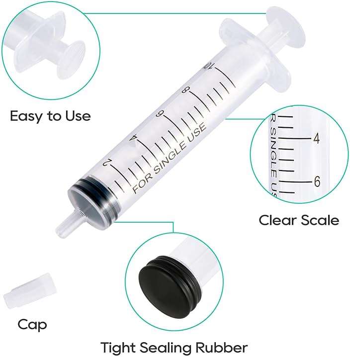 JOLLY PARTY 100 Pack 10ml Syringes Plastic Small Measuring Syringe with Tip Cap, Oral Syringe for Scientific Labs, Feeding Pets, Measurement,Refilling, No Needle - Image 3