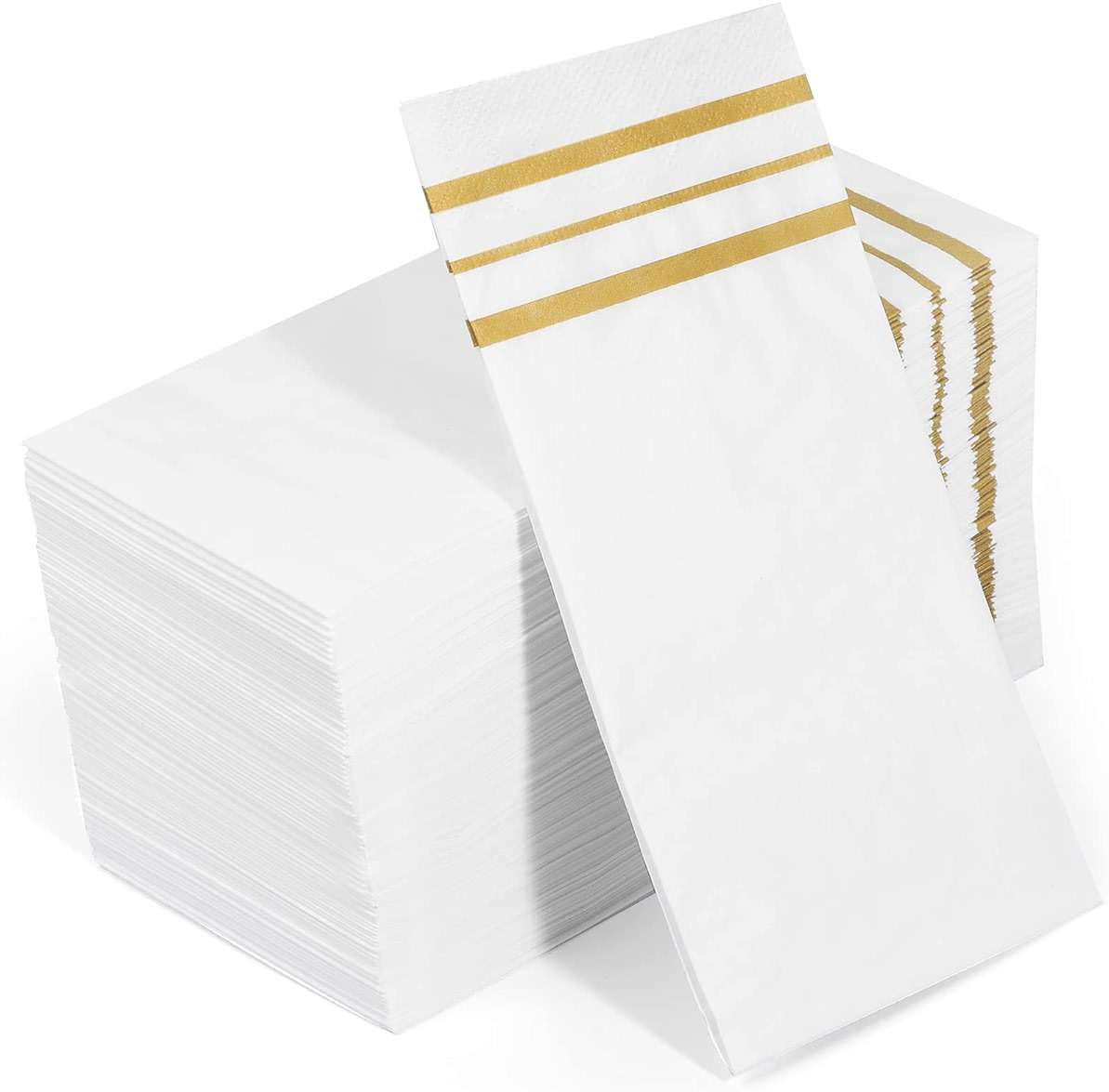100 Pcs White and Gold napkins, Dinner Paper Napkins Disposable Hand Towels for Bathroom, Soft, Absorbent, Gold Party Wedding Napkins for Kitchen, Parties, Dinners or Events (Yellow, 100) - Image 1