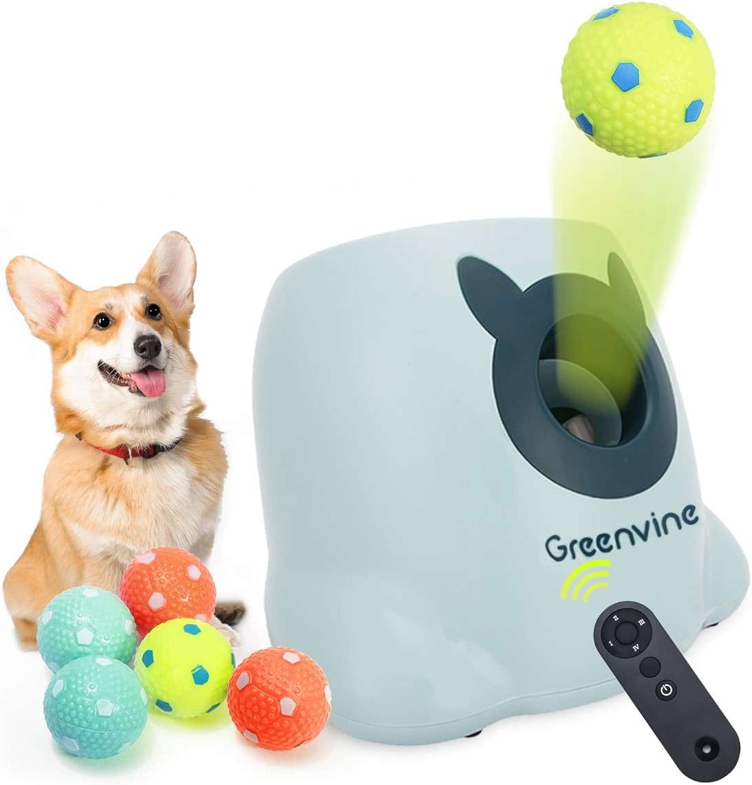 Greenvine Automatic Dog Ball Launcher Interactive Ball Thrower Fetch it Machine for Dogs with 6 Durable High Elasticity Latex Balls Included - Image 1