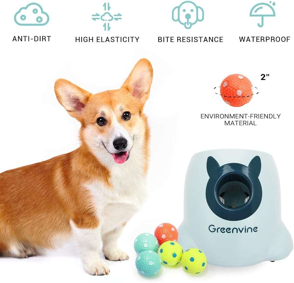 Greenvine Automatic Dog Ball Launcher Interactive Ball Thrower Fetch it Machine for Dogs with 6 Durable High Elasticity Latex Balls Included - Image 4