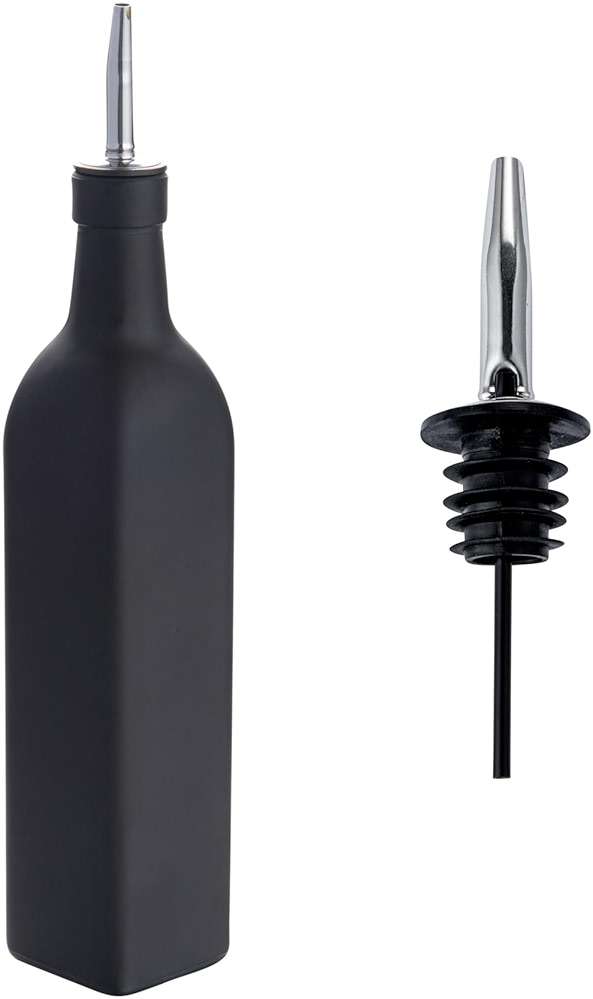 Restaurantware RW Base 16.9 Ounce Olive Oil Dispenser 1 Kitchen Oil Dispenser Bottle - With Stainless Steel Pourer Non-Leaking Black Glass Olive Oil Pourer For Cooking Or Salad Dressings - Image 1