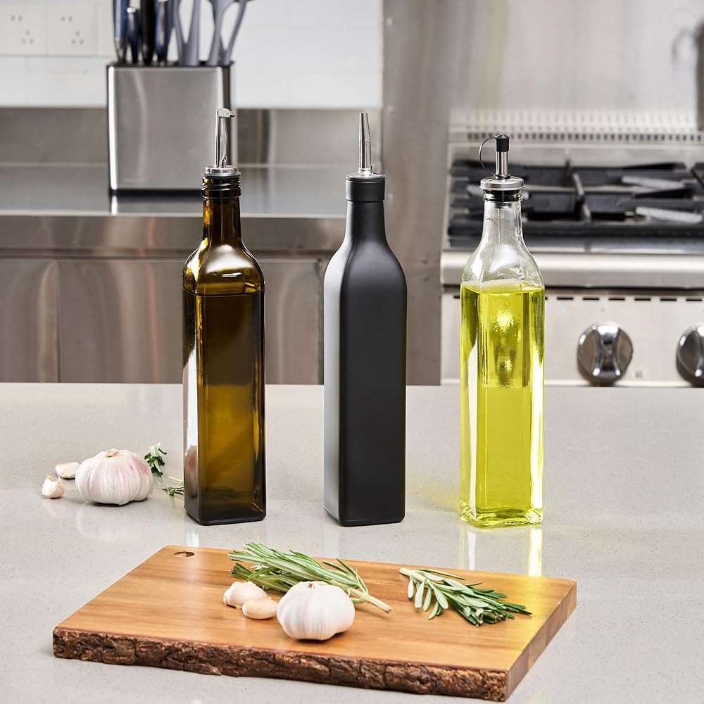 Restaurantware RW Base 16.9 Ounce Olive Oil Dispenser 1 Kitchen Oil Dispenser Bottle - With Stainless Steel Pourer Non-Leaking Black Glass Olive Oil Pourer For Cooking Or Salad Dressings - Image 8