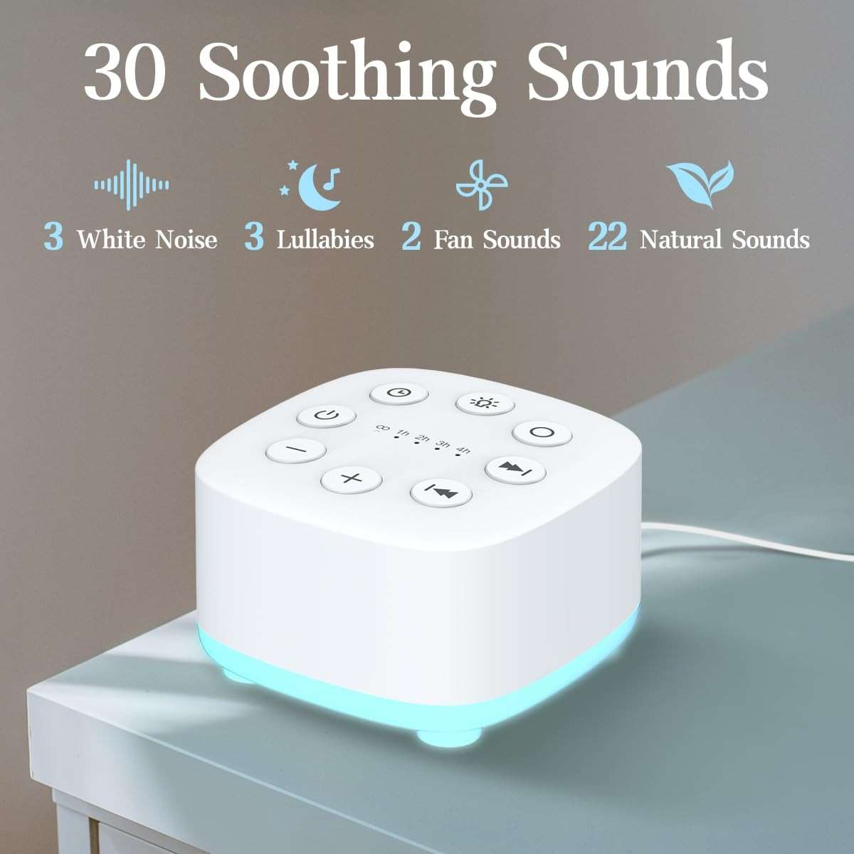 Meditation White Noise Sound Machine 30 Soothing Sounds with 32 Volume Control 12 Night Light 5 Timers Portable Sleep Machine for Travel Powered by AC or USB Sleep Therapy for Baby Kids Adults (White) - Image 2