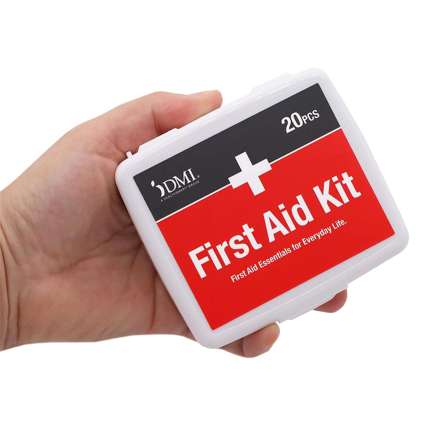 DMI First-Aid Kit, Mini 20-Piece, Small and Compact All-Purpose Use for Minor Cuts and Scrapes, Durable Water-Resistant Case, Portable, White - Image 1