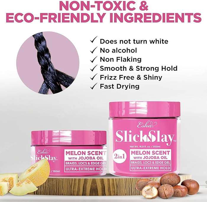 Esha Slick N Slay Braiding Gel - 3-in-1 Ultra Extreme Hold Hydrating & Conditioning Shining Fast Dry Locking Gel for Locs, Twists, Braids, and Edges (PEACH, 17 oz.) - Image 3