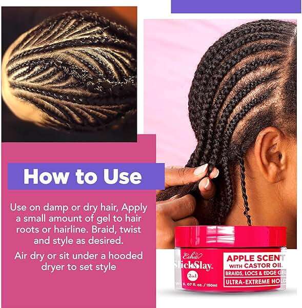 Esha Slick N Slay Braiding Gel - 3-in-1 Ultra Extreme Hold Hydrating & Conditioning Shining Fast Dry Locking Gel for Locs, Twists, Braids, and Edges (PEACH, 17 oz.) - Image 6