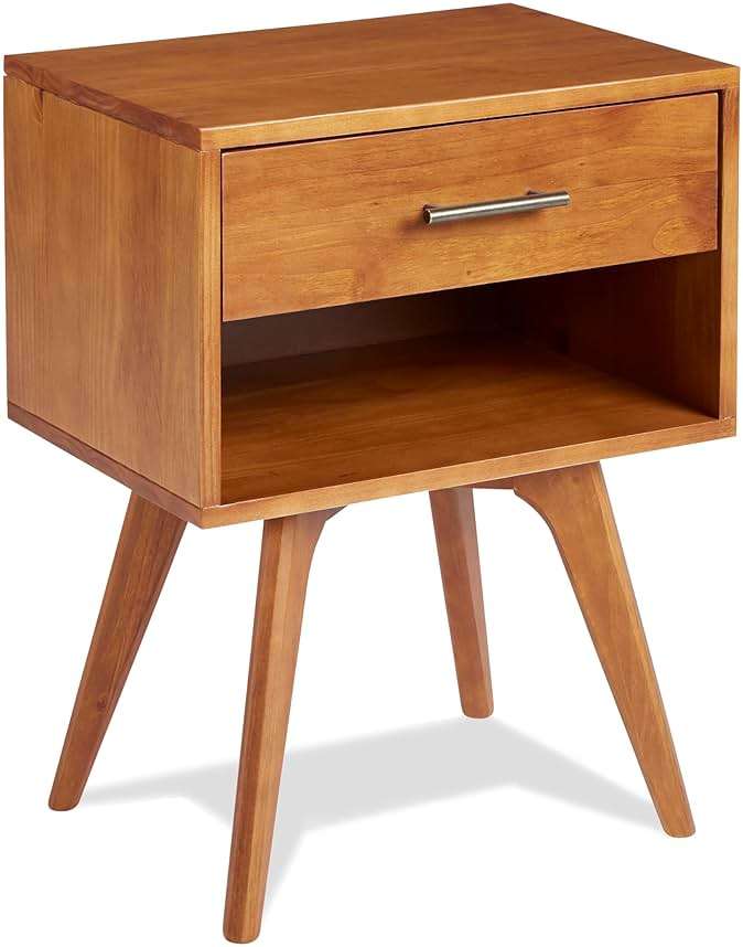 Mid Century Modern One Drawer Nightstand/Constructed of Solid Wood/Castanho Finish - Image 1