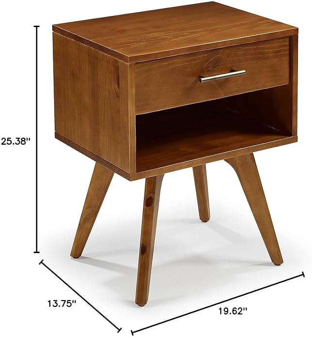 Mid Century Modern One Drawer Nightstand/Constructed of Solid Wood/Castanho Finish - Image 3