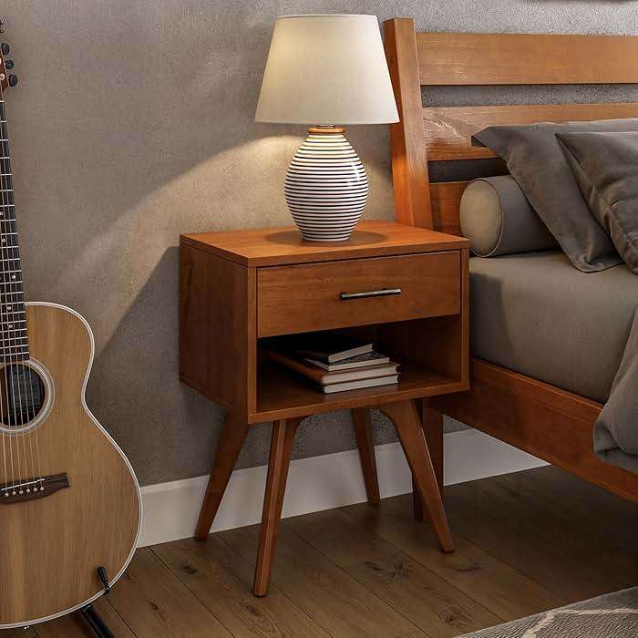 Mid Century Modern One Drawer Nightstand/Constructed of Solid Wood/Castanho Finish - Image 5