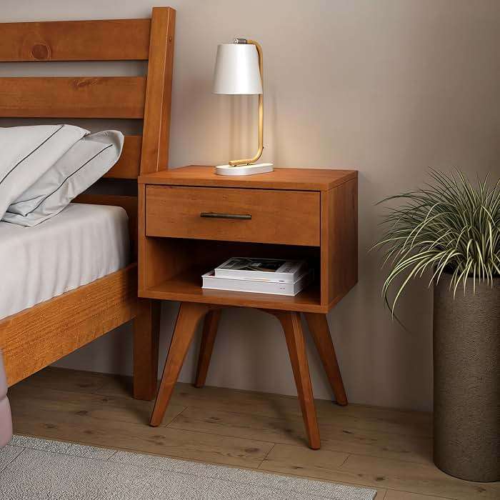 Mid Century Modern One Drawer Nightstand/Constructed of Solid Wood/Castanho Finish - Image 6