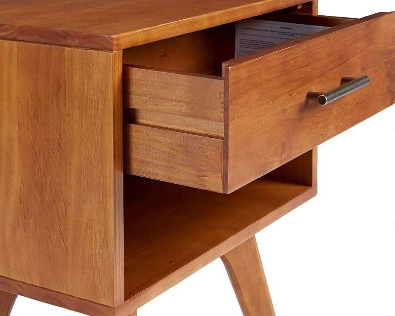 Mid Century Modern One Drawer Nightstand/Constructed of Solid Wood/Castanho Finish - Image 7