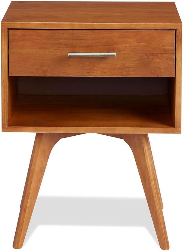 Mid Century Modern One Drawer Nightstand/Constructed of Solid Wood/Castanho Finish - Image 8