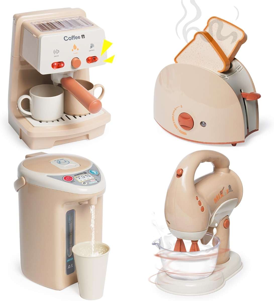 Kitchen Appliances Toy for Kids Kitchen Pretend Play Toy Play Kitchen Set with Coffee Maker Blender Espresso Machine Water Dispenser Toaster Mixer Realistic Sounds for Boys Girls 3+ - Image 1