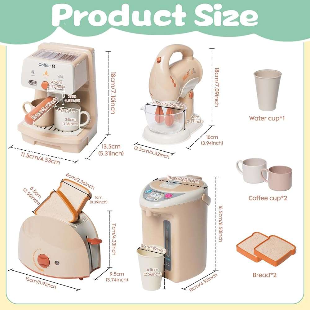 Kitchen Appliances Toy for Kids Kitchen Pretend Play Toy Play Kitchen Set with Coffee Maker Blender Espresso Machine Water Dispenser Toaster Mixer Realistic Sounds for Boys Girls 3+ - Image 3