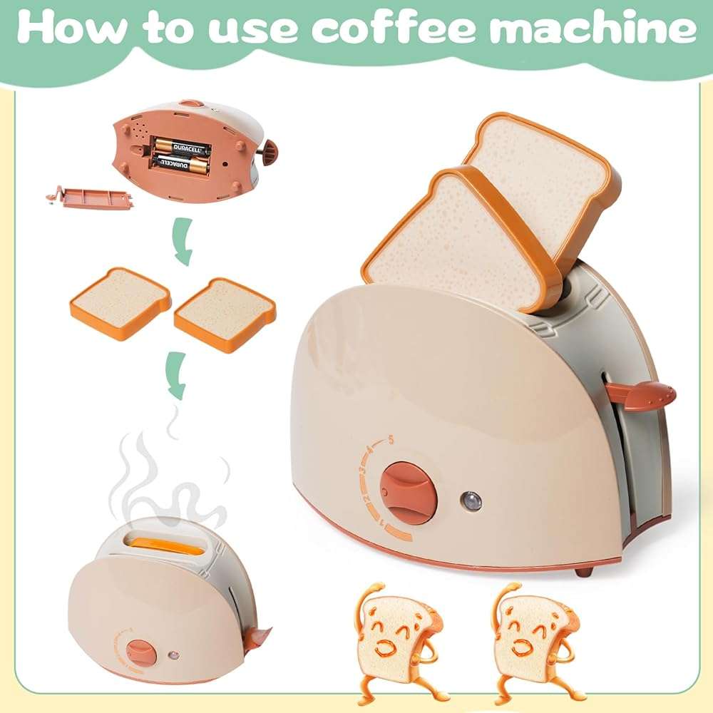 Kitchen Appliances Toy for Kids Kitchen Pretend Play Toy Play Kitchen Set with Coffee Maker Blender Espresso Machine Water Dispenser Toaster Mixer Realistic Sounds for Boys Girls 3+ - Image 5