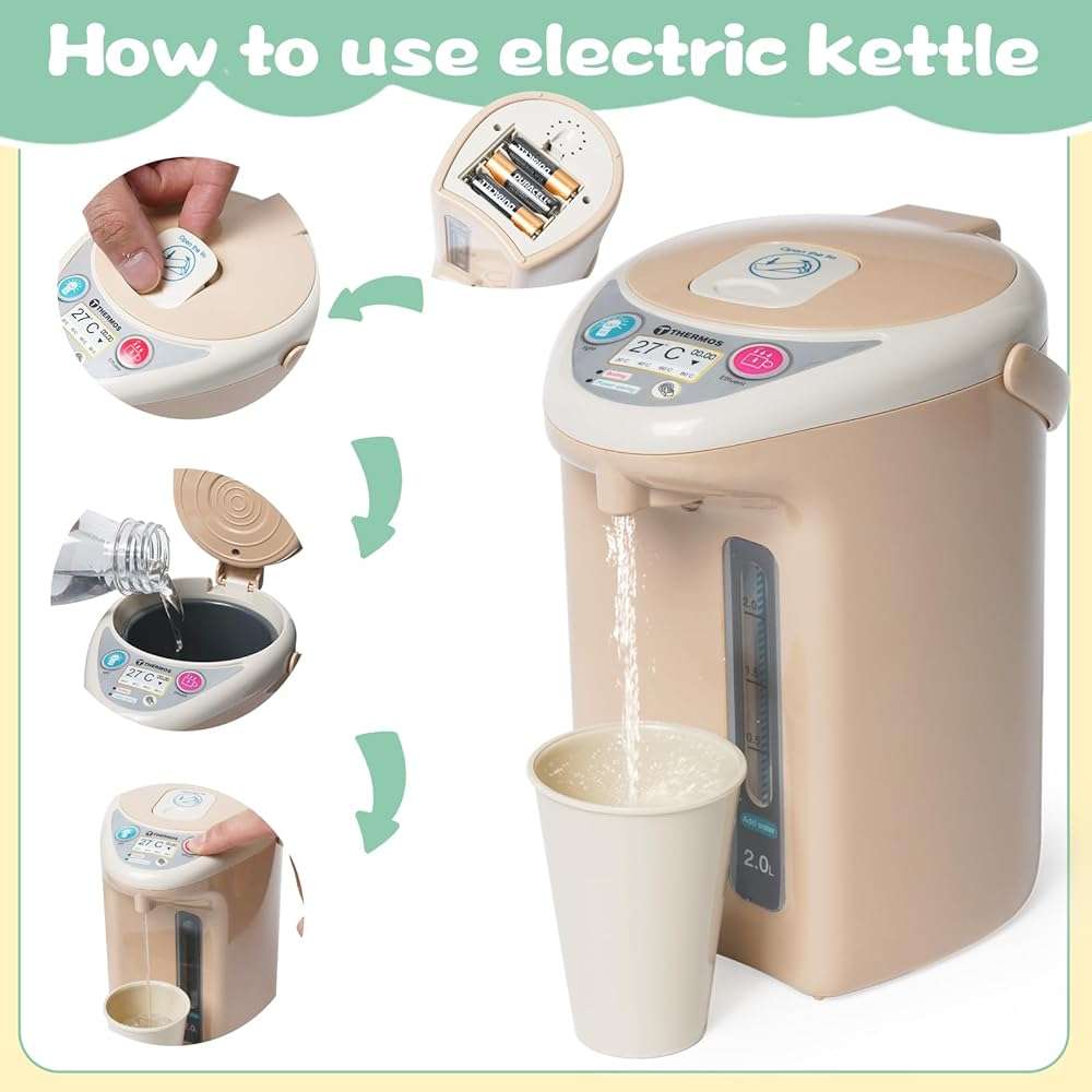 Kitchen Appliances Toy for Kids Kitchen Pretend Play Toy Play Kitchen Set with Coffee Maker Blender Espresso Machine Water Dispenser Toaster Mixer Realistic Sounds for Boys Girls 3+ - Image 6