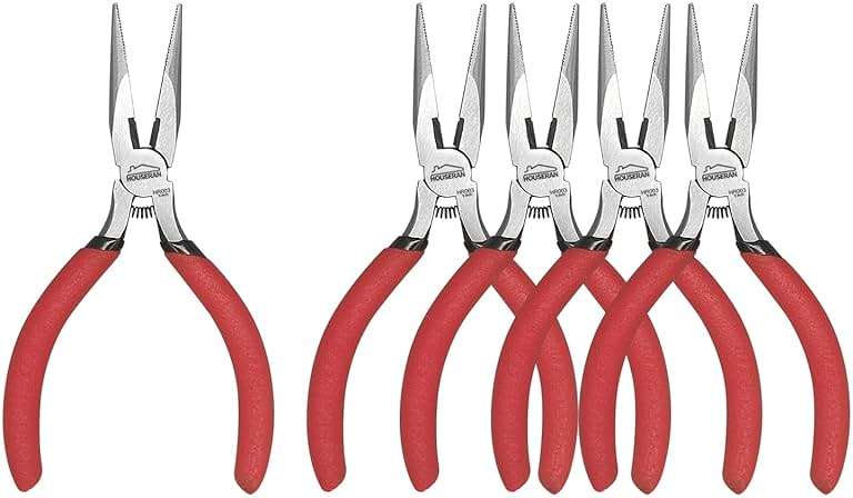 HOUSERAN Needle Nose Pliers, 5 Inch, 5 Pack, Long Nose Pliers with Side Cutter, Spring Loaded for Cutting and Bending Wire - Image 1