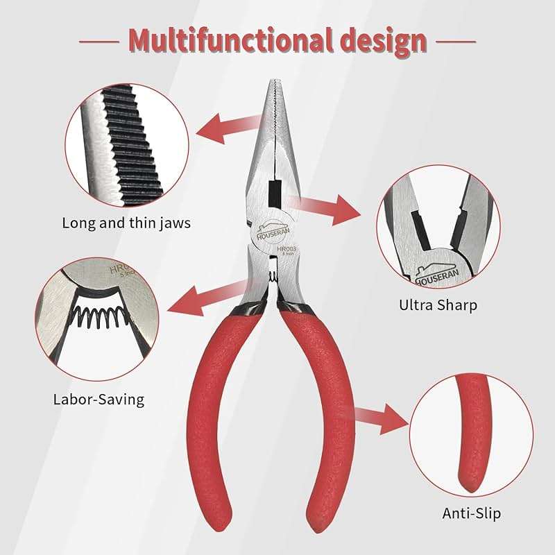 HOUSERAN Needle Nose Pliers, 5 Inch, 5 Pack, Long Nose Pliers with Side Cutter, Spring Loaded for Cutting and Bending Wire - Image 4