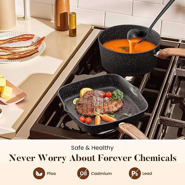 Kitchen Induction Cookware & Bakeware Set - 30 Piece Black Granite Cooking Pans Set, Non-Stick Pots and Pans Set - Image 3