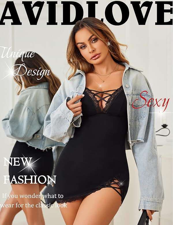 Avidlove Sexy Lingerie for Women Lace Babydoll V-Neck Modal Nightgown | Side Slit lingerie nightgowns for women Full Slip Babydoll Dresses - Image 5