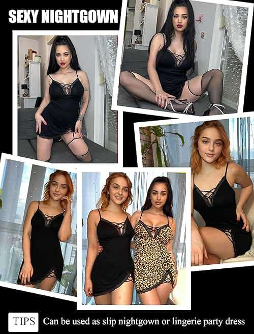 Avidlove Sexy Lingerie for Women Lace Babydoll V-Neck Modal Nightgown | Side Slit lingerie nightgowns for women Full Slip Babydoll Dresses - Image 6