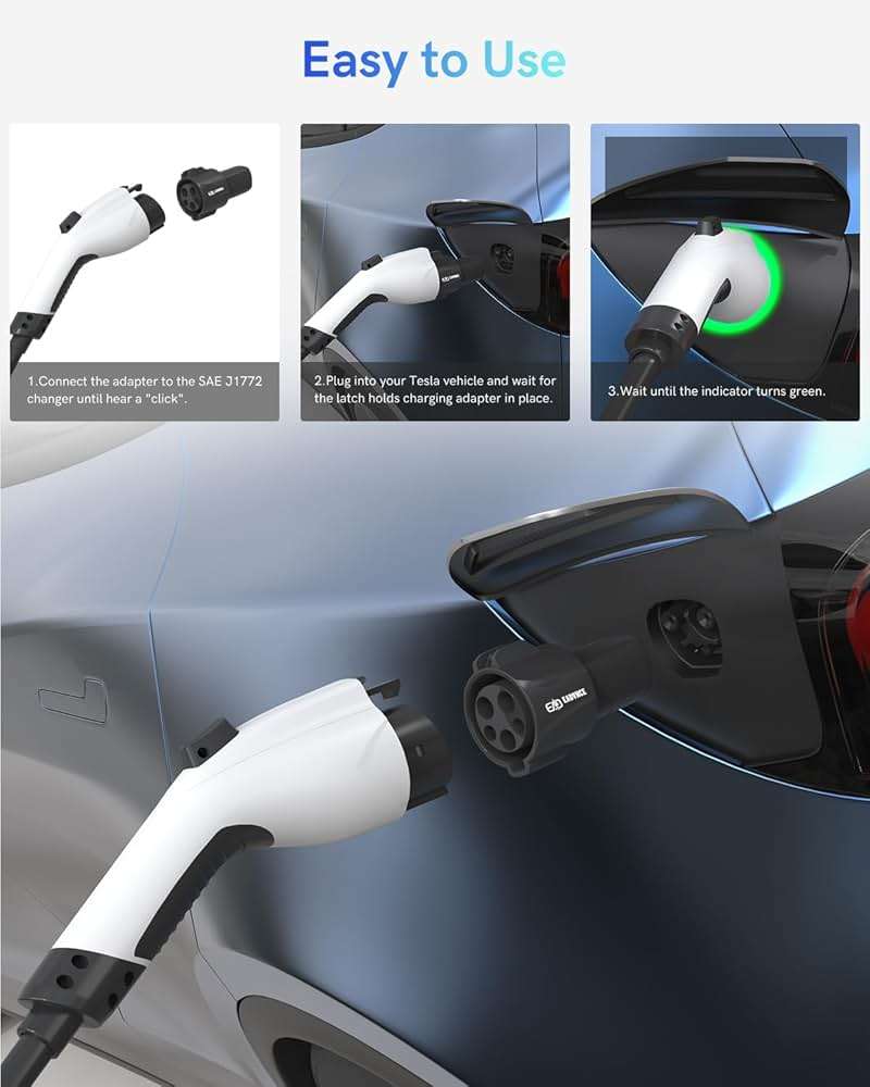 J1772 to Tesla Charger Adapter, Up to 80Amp 240v AC, Mobile EV Adapter for Tesla Model 3/Y/X/S with Fast Charging, Compatible with EVSE Charger, SAE J1772 Charging Adaptor for Tesla Cars Only - Image 4