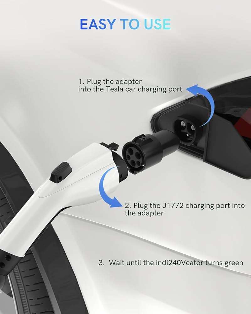 J1772 to Tesla Charger Adapter, Up to 80Amp 240v AC, Mobile EV Adapter for Tesla Model 3/Y/X/S with Fast Charging, Compatible with EVSE Charger, SAE J1772 Charging Adaptor for Tesla Cars Only - Image 8