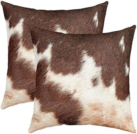 Boys Highland Cow Throw Pillow Covers 24x24 Set of 2 (Not Real) Cowhide Cattle Fur Hair Pillow Covers for Home Office Bed Couch Animal Texture Cushion Covers Brown Decorative Pillow Covers - Image 1