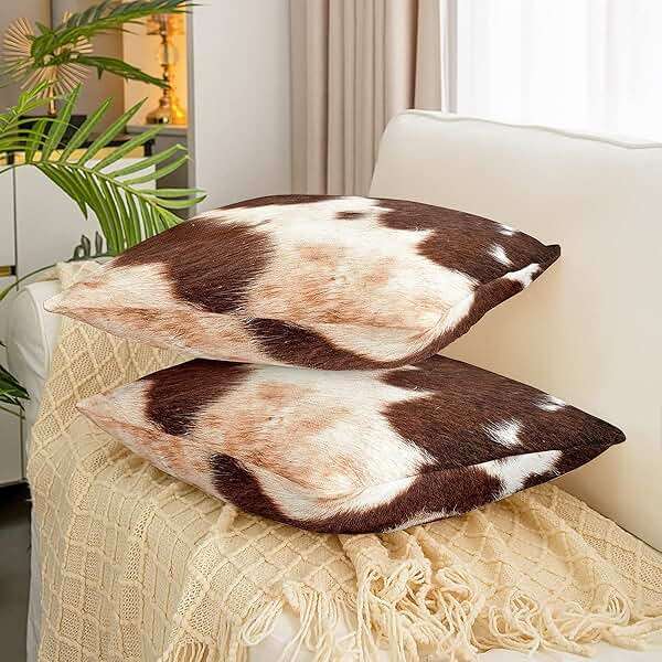 Boys Highland Cow Throw Pillow Covers 24x24 Set of 2 (Not Real) Cowhide Cattle Fur Hair Pillow Covers for Home Office Bed Couch Animal Texture Cushion Covers Brown Decorative Pillow Covers - Image 2