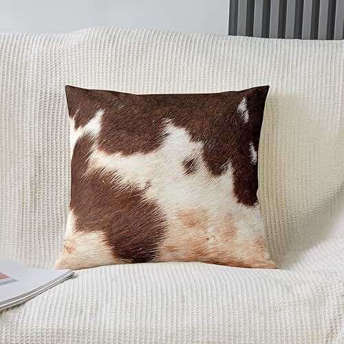 Boys Highland Cow Throw Pillow Covers 24x24 Set of 2 (Not Real) Cowhide Cattle Fur Hair Pillow Covers for Home Office Bed Couch Animal Texture Cushion Covers Brown Decorative Pillow Covers - Image 3