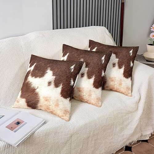 Boys Highland Cow Throw Pillow Covers 24x24 Set of 2 (Not Real) Cowhide Cattle Fur Hair Pillow Covers for Home Office Bed Couch Animal Texture Cushion Covers Brown Decorative Pillow Covers - Image 4