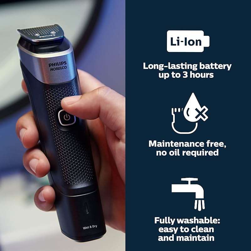 Philips Norelco Multigroom 5000 Series, All-in-One Trimmer and Hair Clipper, 18-Piece Men's Grooming Kit for Beard, Face, Hair, Body and Intimate Areas, No Blade Oil Needed, Model MG5910/49 - Image 3