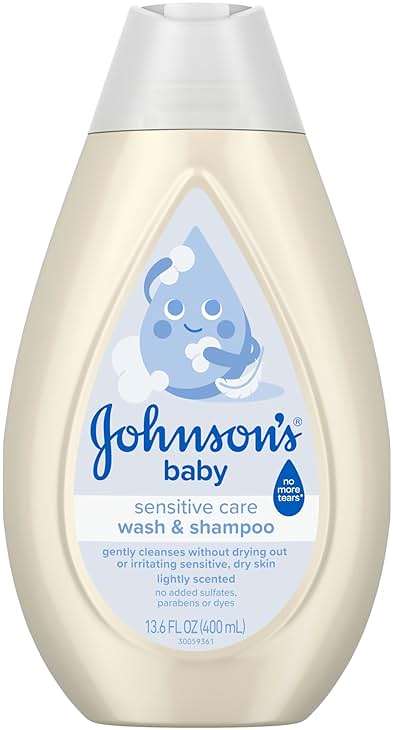 Johnson's Sensitive Care Baby Wash & Shampoo, Daily Moisturizing 2-in-1 Baby Wash & Shampoo to Gently Cleanse Without Drying Out Sensitive Skin, Light Scent, Hypoallergenic, 13.6 fl. oz - Image 2