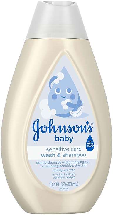 Johnson's Sensitive Care Baby Wash & Shampoo, Daily Moisturizing 2-in-1 Baby Wash & Shampoo to Gently Cleanse Without Drying Out Sensitive Skin, Light Scent, Hypoallergenic, 13.6 fl. oz - Image 6