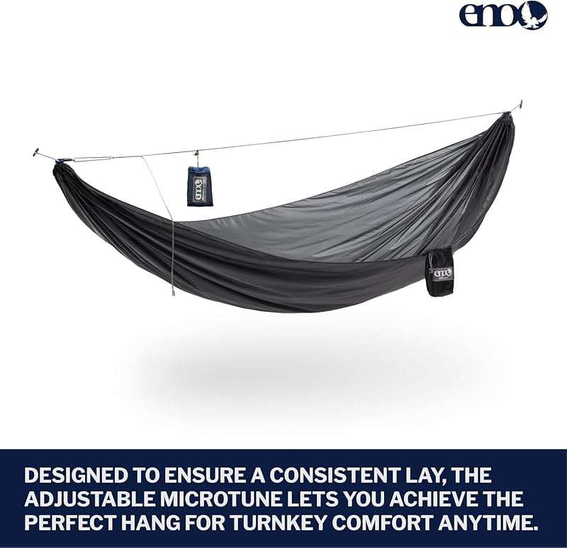 ENO Microtune Structural Ridgeline - Camping Hammock Travel Essentials - Hammock Cord for Preset Lay - Compatible with 1 to 2 Person Portable Hammocks - Sapphire/Grey - Image 2