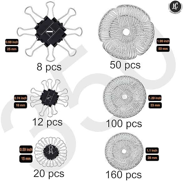 350 Pack Paper Clips and Binder Clips Set by Luxurecourt - Binders & Paperclips Assorted Sizes in Container with Compartments, Silver Paper Clips & Black Binder clips for Home, School, Office Supplies - Image 5