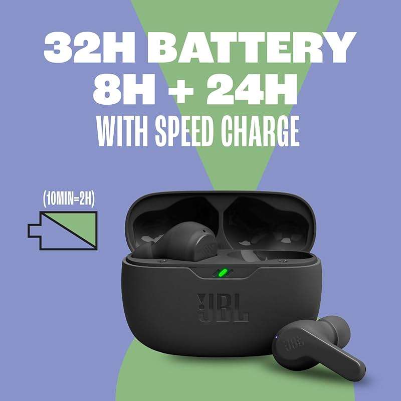 JBL Vibe Beam - True Wireless Earbuds - Black | JBL Deep Bass Sound, Comfortable fit, Up to 32 8h 24h total hours of battery life with speed charging - Image 4