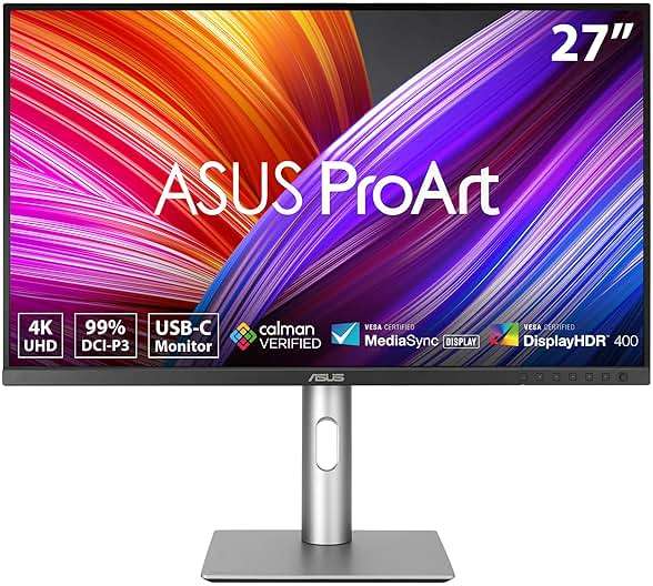 ASUS ProArt Display 27” 4K HDR Professional Monitor (PA279CRV) - IPS, UHD (3840 x 2160), 99% DCI-P3/Adobe RGB, ΔE < 2, Calman Verified, USB-C PD 96W, DisplayPort, Daisy-Chain, Ergonomic, 3yr Warranty - Image 1