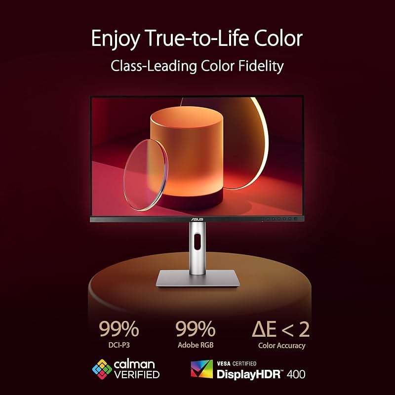 ASUS ProArt Display 27” 4K HDR Professional Monitor (PA279CRV) - IPS, UHD (3840 x 2160), 99% DCI-P3/Adobe RGB, ΔE < 2, Calman Verified, USB-C PD 96W, DisplayPort, Daisy-Chain, Ergonomic, 3yr Warranty - Image 2