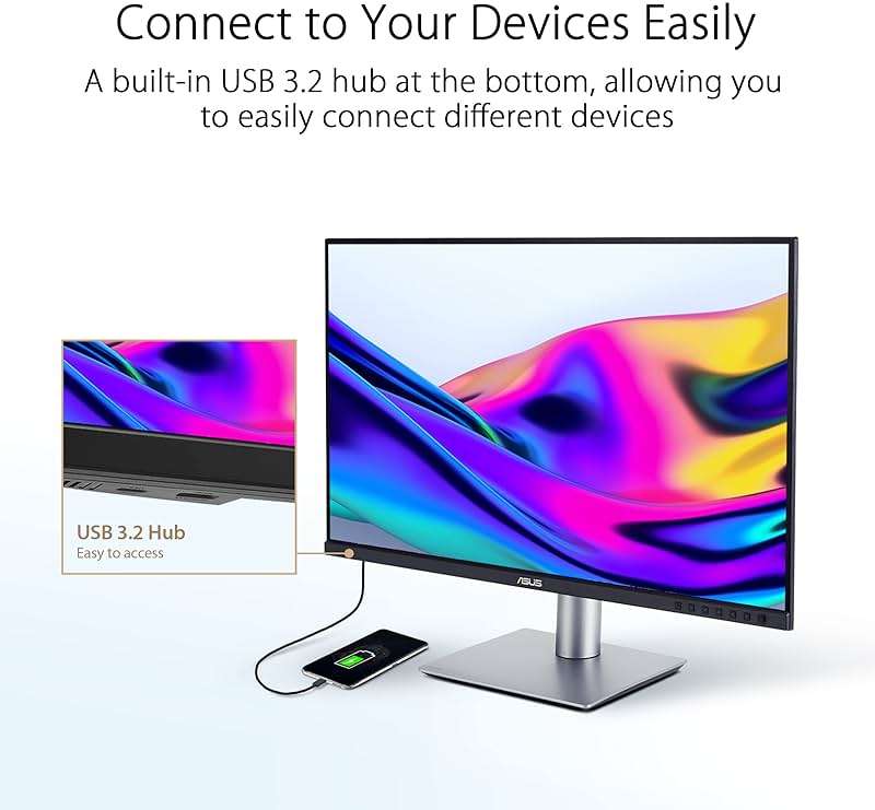 ASUS ProArt Display 27” 4K HDR Professional Monitor (PA279CRV) - IPS, UHD (3840 x 2160), 99% DCI-P3/Adobe RGB, ΔE < 2, Calman Verified, USB-C PD 96W, DisplayPort, Daisy-Chain, Ergonomic, 3yr Warranty - Image 6
