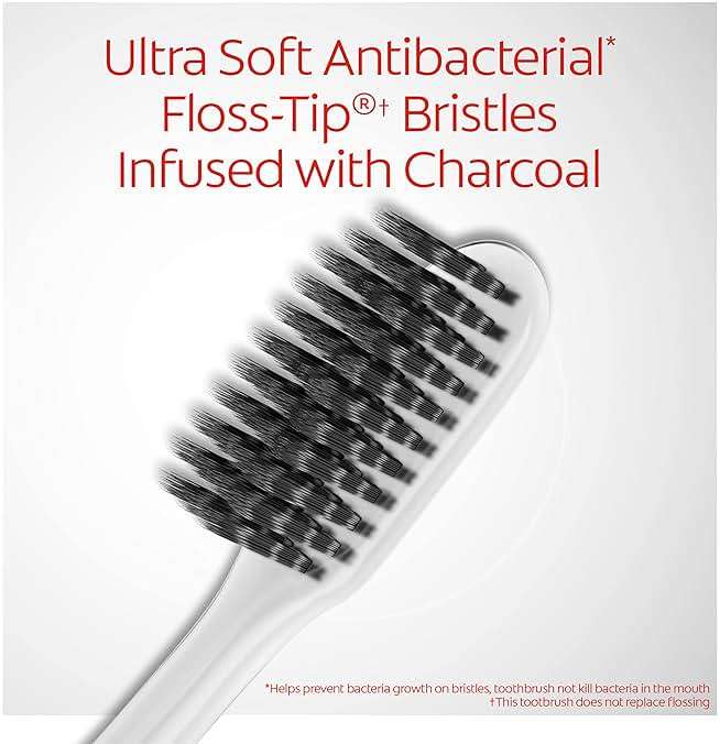 Colgate Gum Health Charcoal Toothbrush with Ultra Soft Floss Tip Bristles, Extra Soft for Sensitive Gums and Teeth, 4 Pack - Image 4